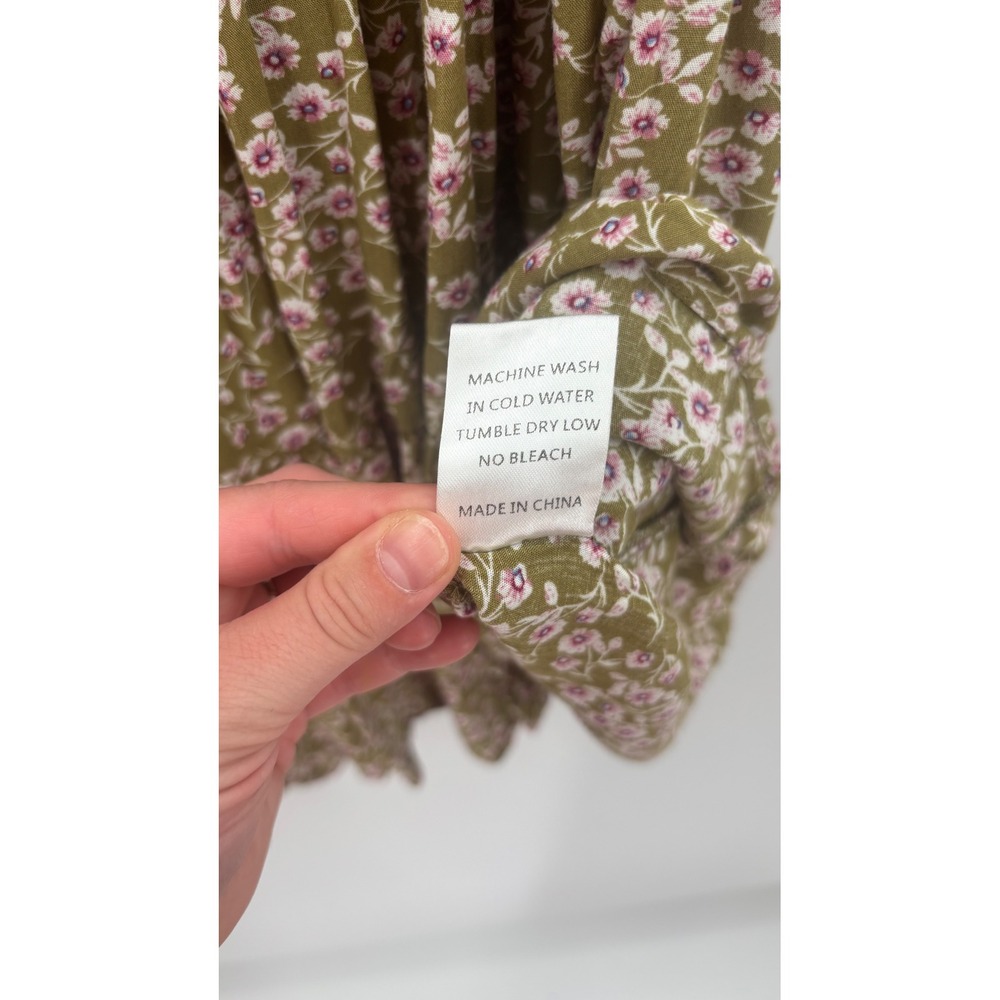 Prairie Dress Womens Small Olive Pink Floral Tiered Midi Cottagecore Puff Sleeve - Picture 5 of 14